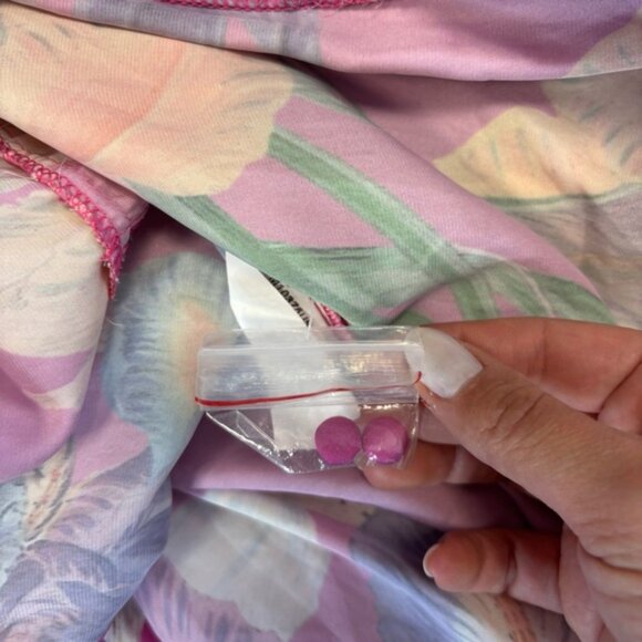 PatBo Grace Satin Floral Puff-Sleeve Midi Dress Pink Womens Size 6 Button Front - Picture 13 of 13